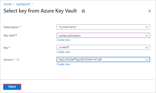 Clé d’une instance Azure Key Vault