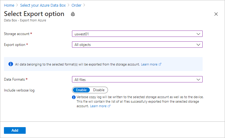 Sélectionner l’option d’exportation