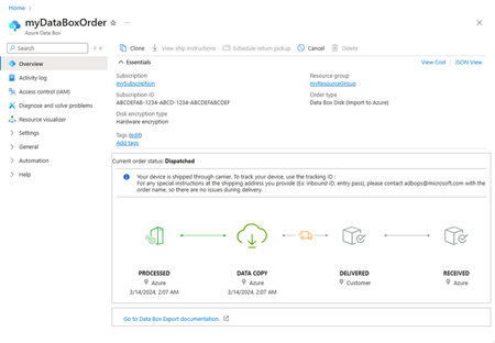 Capture d’écran d’une commande Data Box qui a été distribuée.