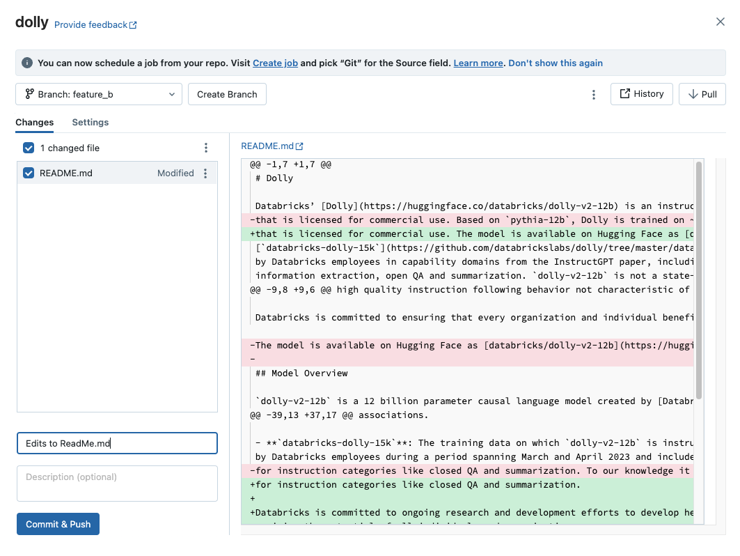 Boîte de dialogue Git avec les modifications mises en évidence.