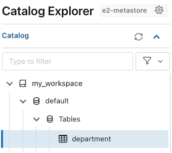 Utiliser l’explorateur de catalogues pour trouver une table dans le catalogue de l’espace de travail