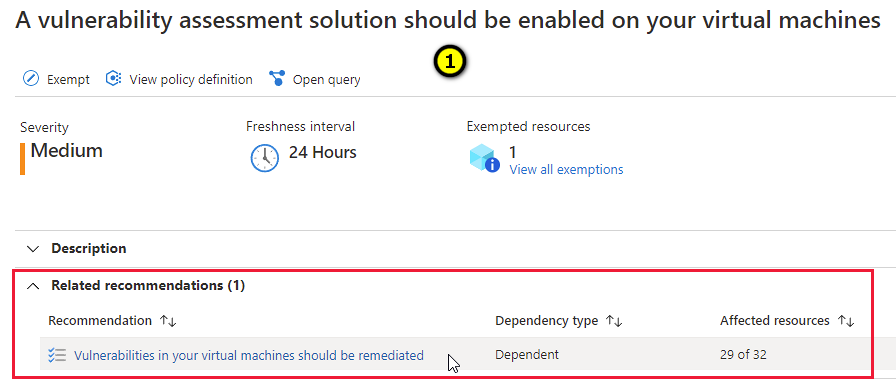 Capture d’écran de la recommandation de déploiement de la solution d’évaluation des vulnérabilités.