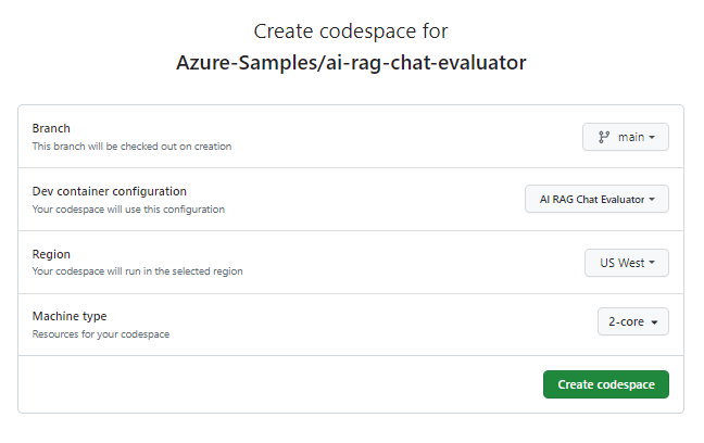 Capture d’écran de l’écran de confirmation avant de créer un nouveau codespace.