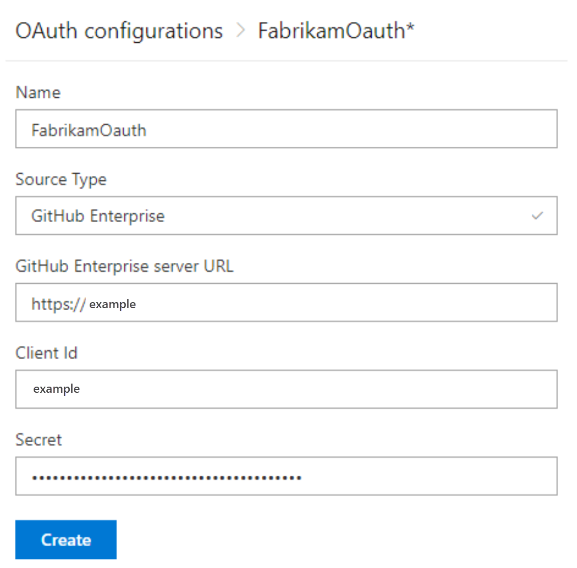 Capture d’écran de la boîte de dialogue de configuration OAuth.