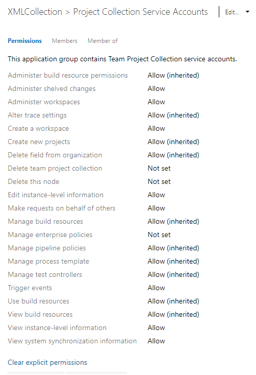 Capture d’écran des autorisations au niveau de la collection, du modèle de processus XML local local.