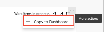 Capture d’écran du rapport analytique dans le contexte, option Copier dans le tableau de bord.