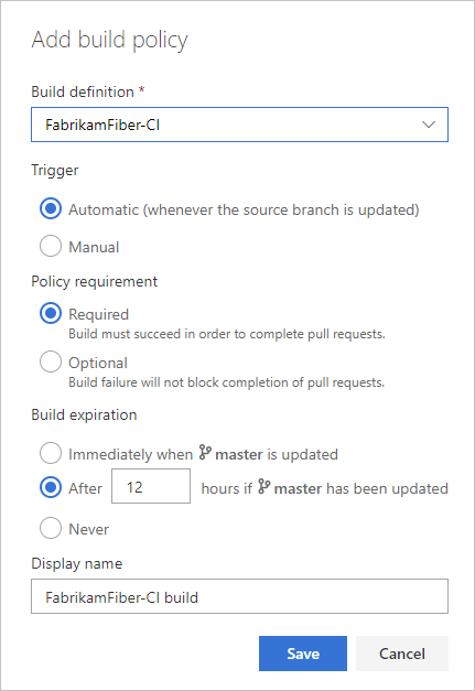 Paramètres de stratégie de build