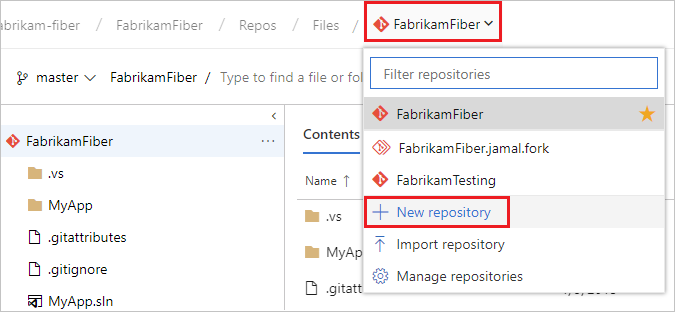 Capture d’écran du menu référentiel, sélectionnez Nouveau référentiel.