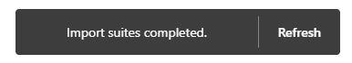 Capture d’écran montrant le message Importer les suites terminées.