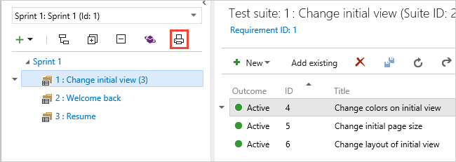 Capture d’écran montrant la suite de tests avec le bouton droit et le bouton Exporter.