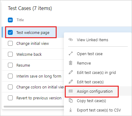 Capture d’écran montrant l’option Affecter un menu de configuration.