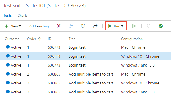 Exécution du test avec la configuration affectée