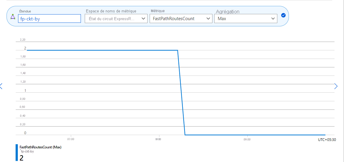 Capture d’écran de la métrique du nombre de routes FastPath au niveau du circuit.