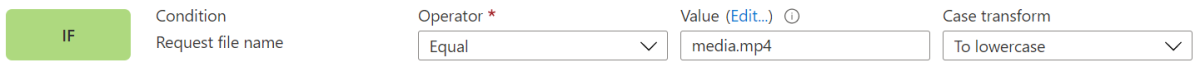 Capture d’écran du portail montrant la condition de correspondance request file name.