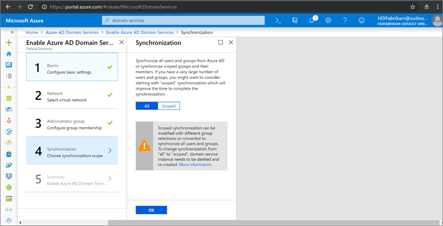 Activez la synchronisation Microsoft Entra Domain Services.