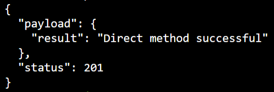 Capture d’écran d’une fenêtre Azure Cloud Shell affichant le code d’état et la charge utile d’une méthode directe appelée.