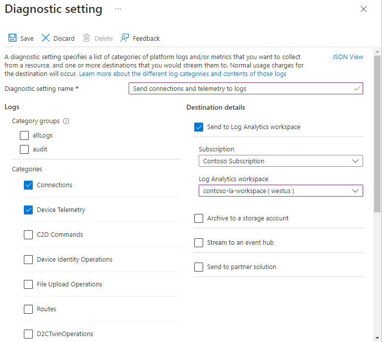 Capture d’écran montrant la configuration finale des journaux de diagnostic.