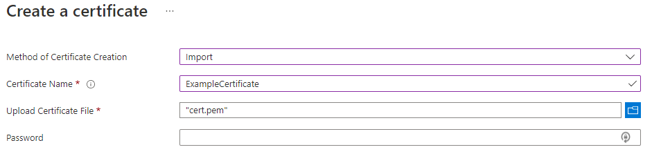 Importation d’un certificat via le Portail Azure