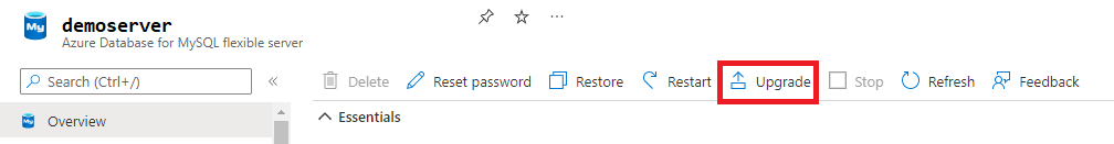 Capture d’écran la mise à niveau du serveur flexible Azure Database pour MySQL.