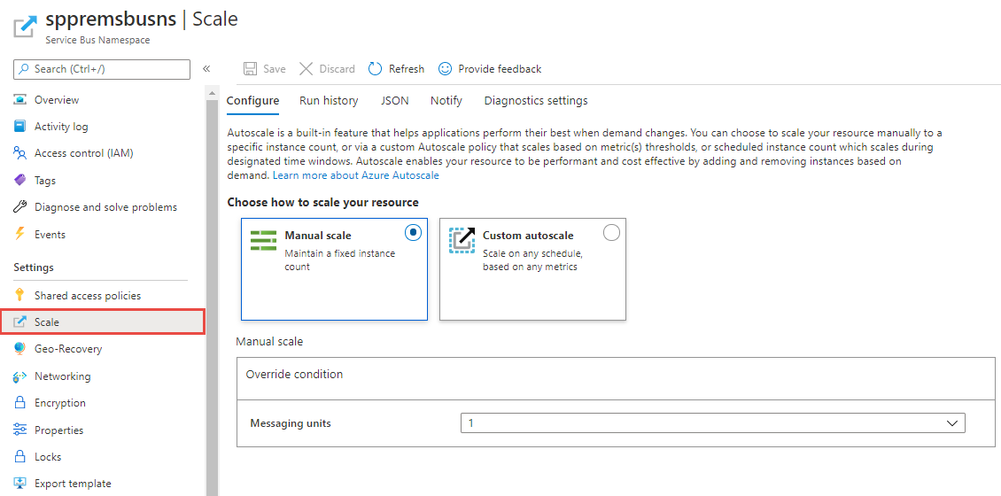 Espace de noms Service Bus - Page Mettre à l’échelle