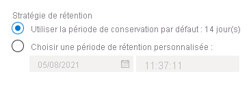 Capture d’écran montrant les options de configuration de la stratégie de rétention pour le chargement d’objets blob dans le Portail Azure