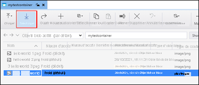 Capture d’écran montrant comment télécharger des Blobs dans l’Explorateur Stockage Microsoft Azure