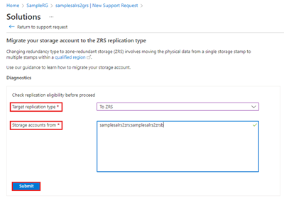 Capture d’écran montrant comment vérifier l’éligibilité de votre ou vos comptes de stockage pour la conversion - Page Solutions.