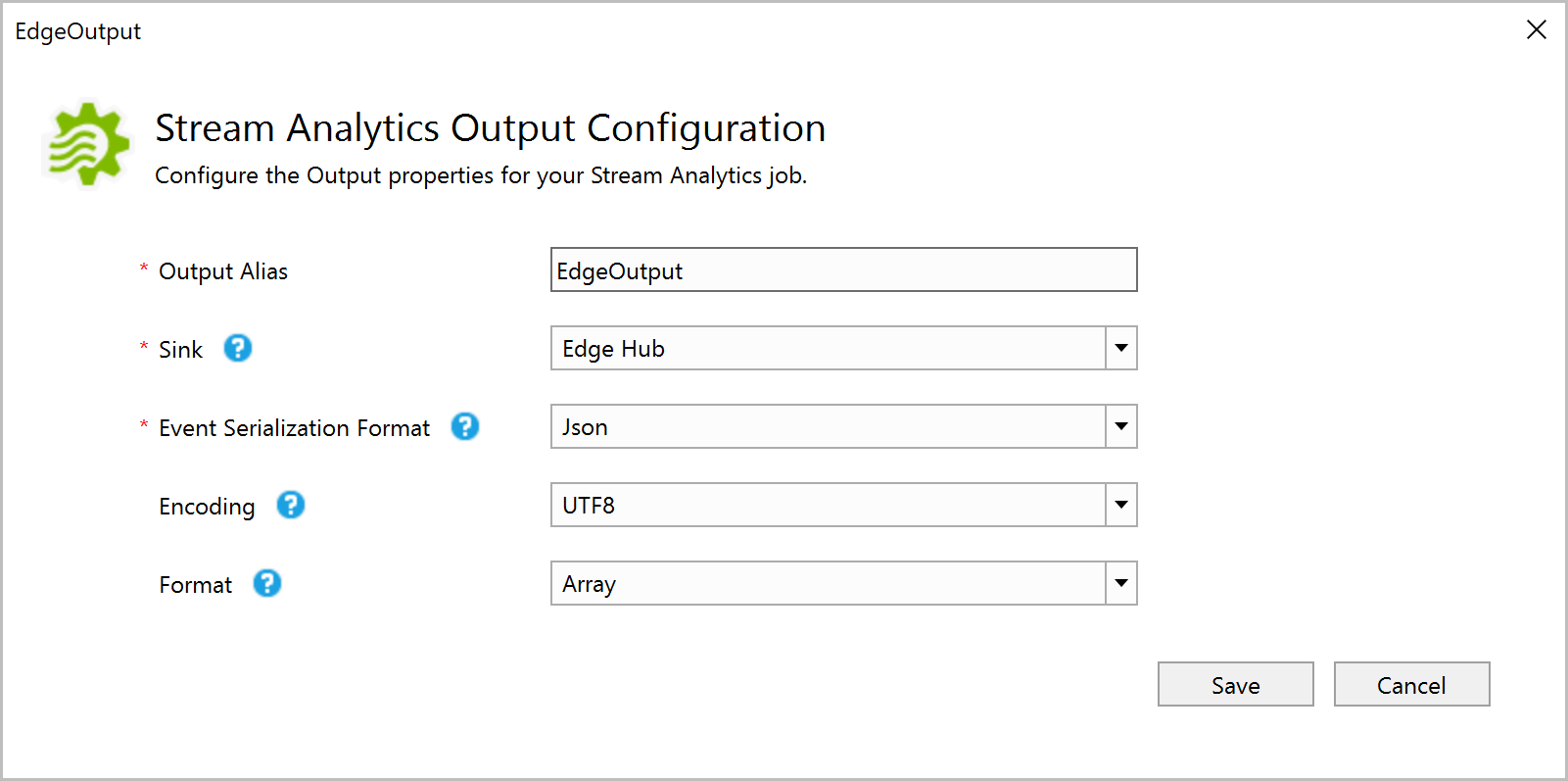 Configuration d’une sortie de travail Stream Analytics