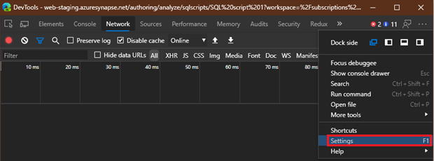 paramètres de la console d’outils de développement