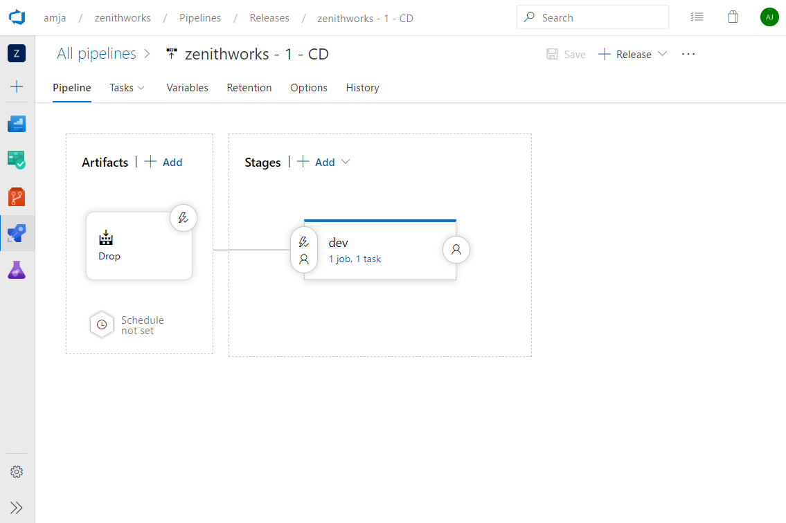 A screenshot showing the pipeline definition.