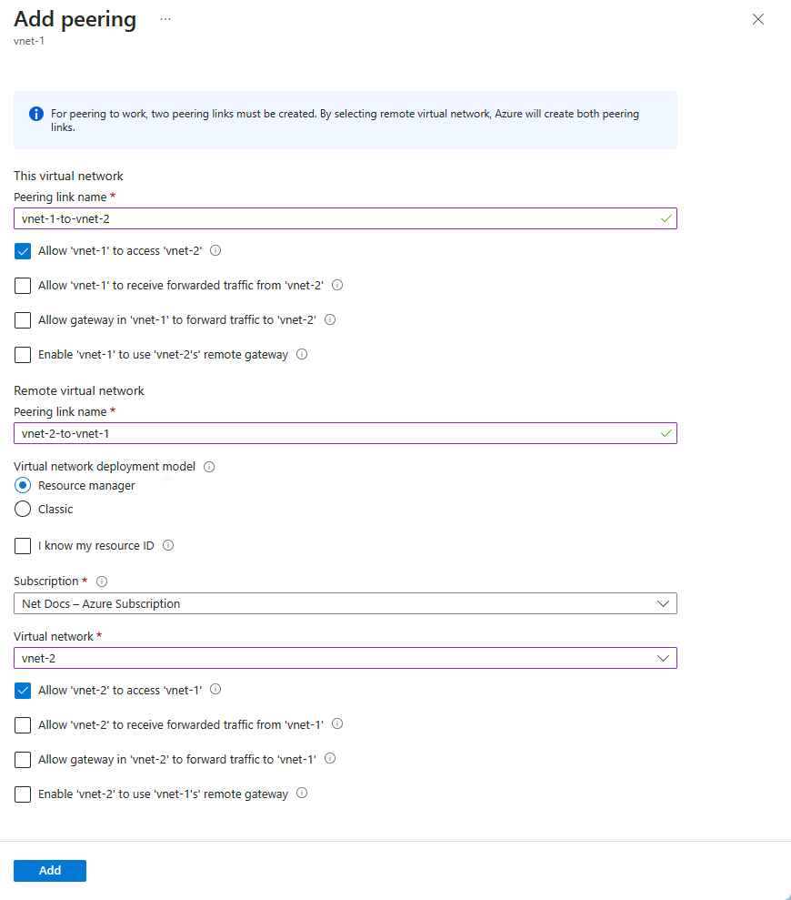 Capture d’écran de la page de configuration de peering.