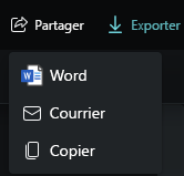 Capture d’écran montrant les options d’exportation pour les sessions partagées.