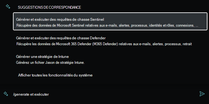 Capture d’écran montrant l’invite suggérée pour les requêtes de chasse Microsoft Sentinel.