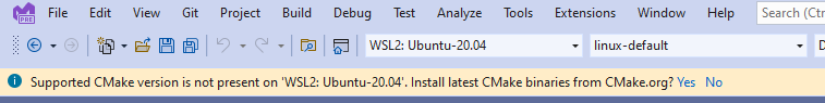 Capture d’écran d’un prompt sous la barre d’outils Visual Studio