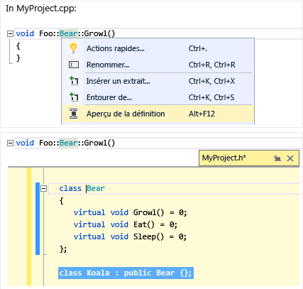 Screenshot of the drop-down that appears when you right-click a function. Peek Definition appears in the menu along with the shortcut Alt + F 12.