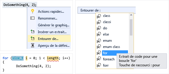 Capture d’écran du contrôle de liste déroulante Insérer un extrait.