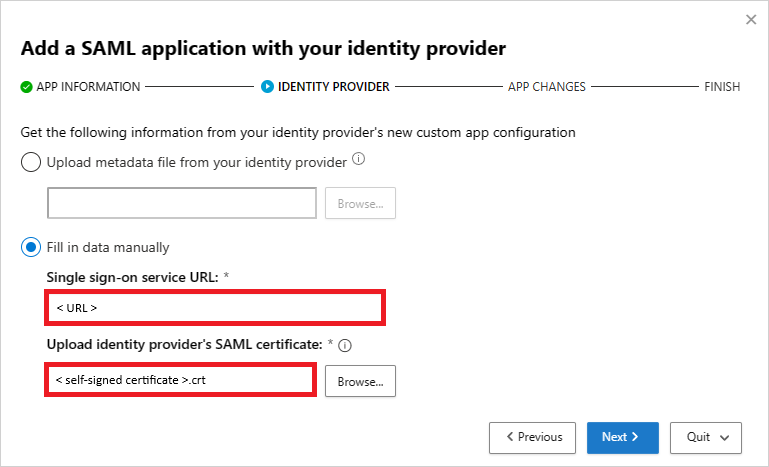 Ajoutez l’URL du service d'authentification uniquement et le certificat SAML.