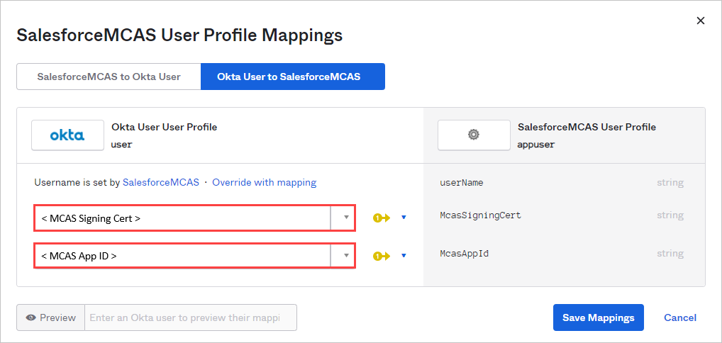 Mappez des attributs de profil.