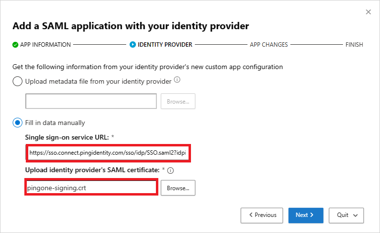 Ajoutez l’URL du service d'authentification uniquement et le certificat SAML.