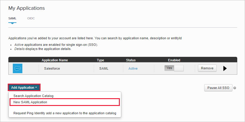 Dans PingOne, créez une nouvelle application Salesforce personnalisée.