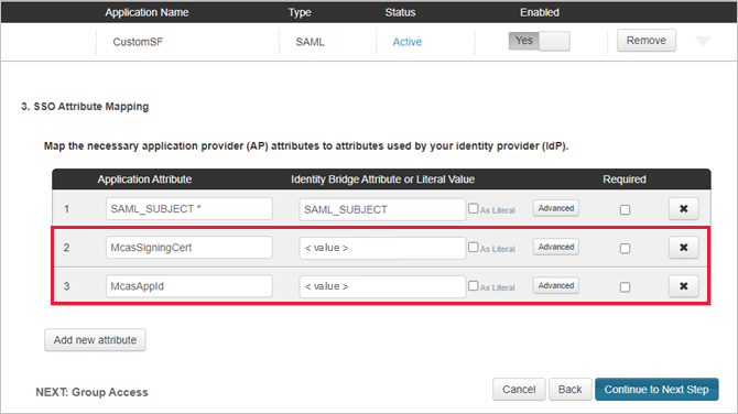 Ajoutez des attributs Defender for Cloud Apps à l'application Salesforce personnalisée.