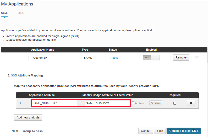 Ajoutez des attributs à l’application Salesforce personnalisée.