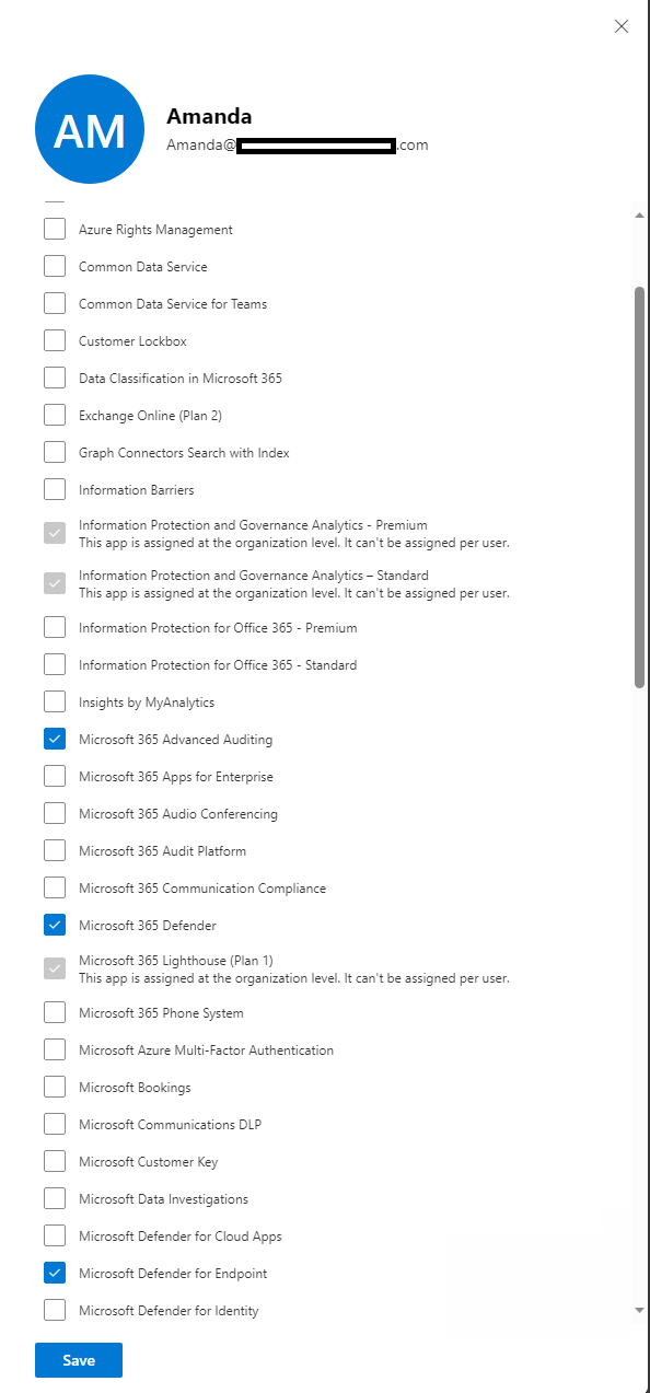 Capture d’écran de la page affichant les détails du destinataire et une liste d’options.