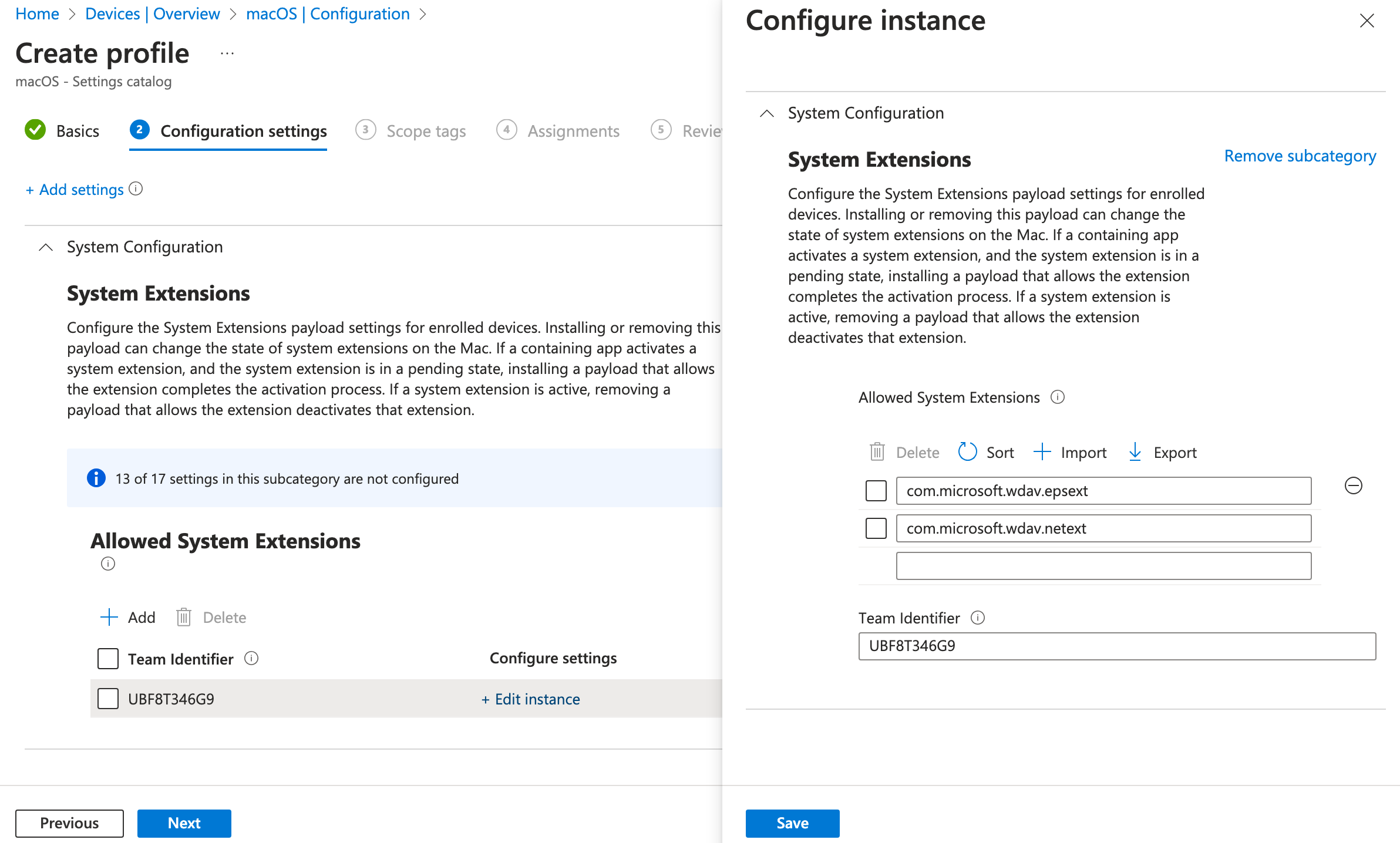 Capture d’écran montrant les extensions système autorisées