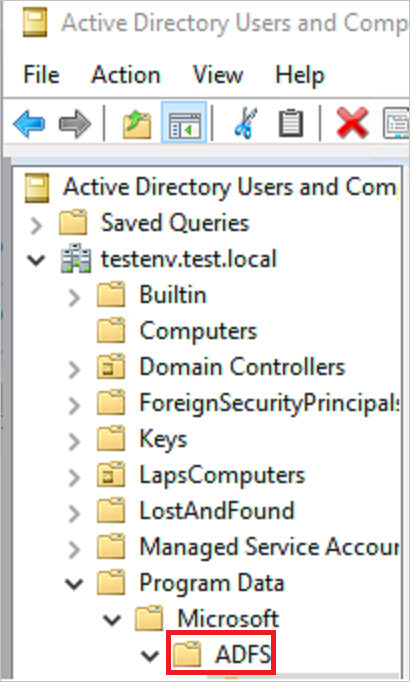 Capture d’écran d’un conteneur pour les services de fédération Active Directory.