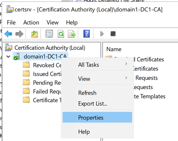 Capture d’écran de la boîte de dialogue « Autorité de certification ».