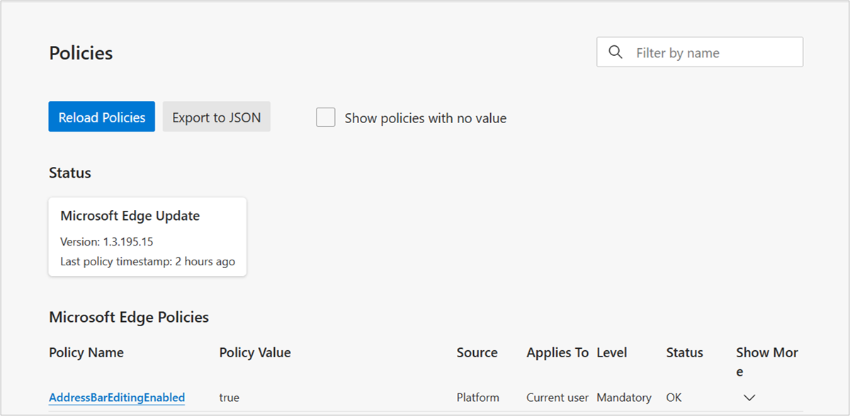 Afficher les stratégies configurées dans le navigateur