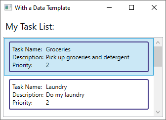 Zone de liste utilisant un modèle de données