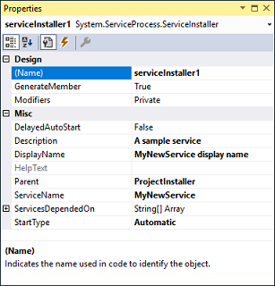 Propriétés du programme d’installation d’un service Windows