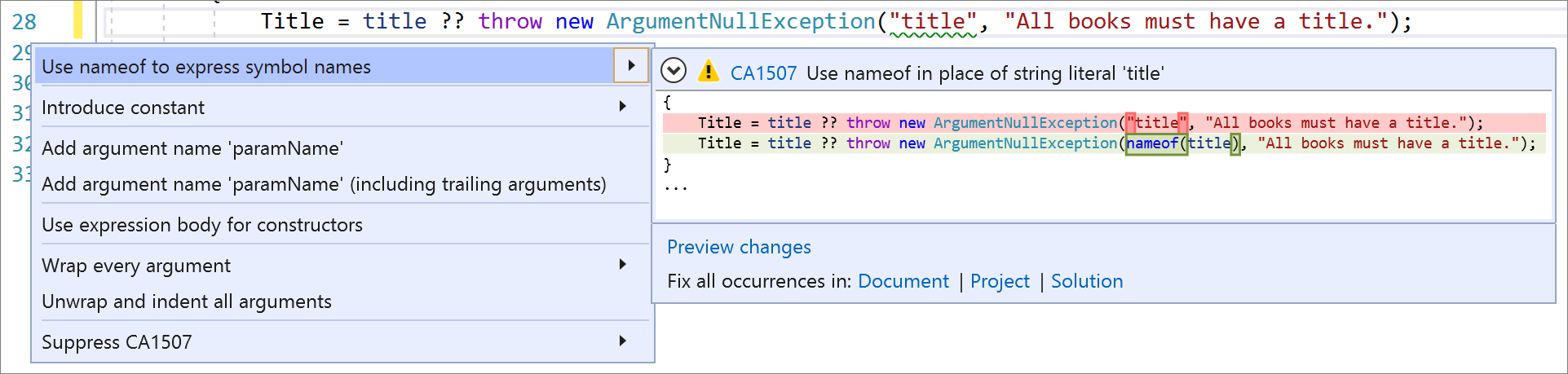 Correction de code pour CA1507 - Utiliser nameof pour exprimer les noms de symboles